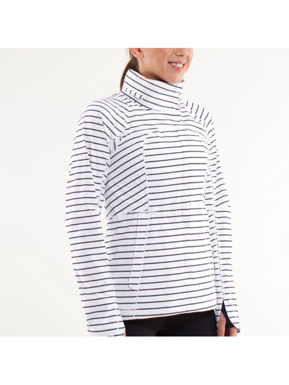 Lululemon Run: In The Rain Jacket Quiet Stripe White Deep Indigo